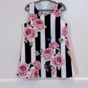 //SOLD// Dolce Gabbana Inspired Girls Dress Stripes pink Roses. Size 3-4T